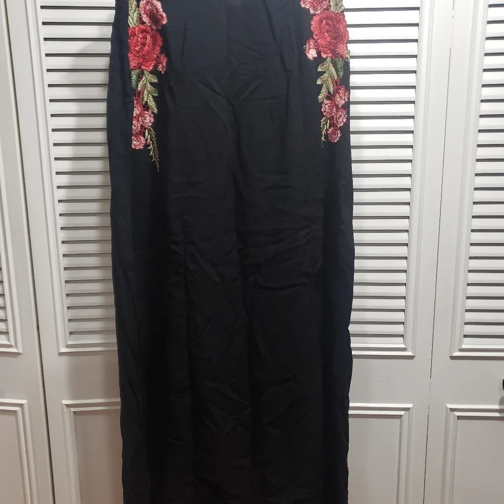 Rue21 Black Maxi Skirt with Red Floral Embroidery Panels - Picture 1 of 2